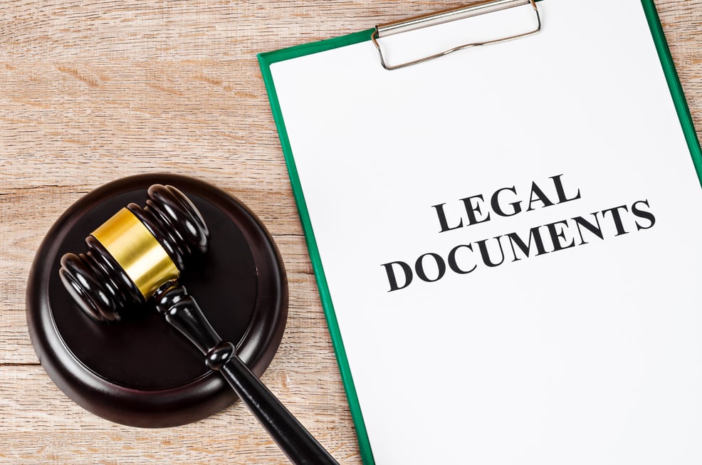 Legal document paper file with gavel